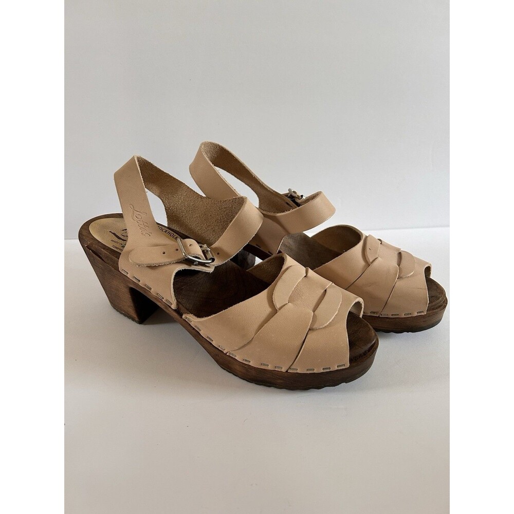 Lotta From Stockholm Peep Toe Heel Sandal Clog 39 Brown Nubuck Leather Wooden